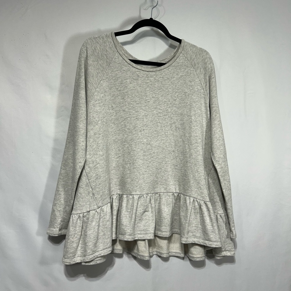 Elegant Light Gray Ruffle Hem Sweatshirt